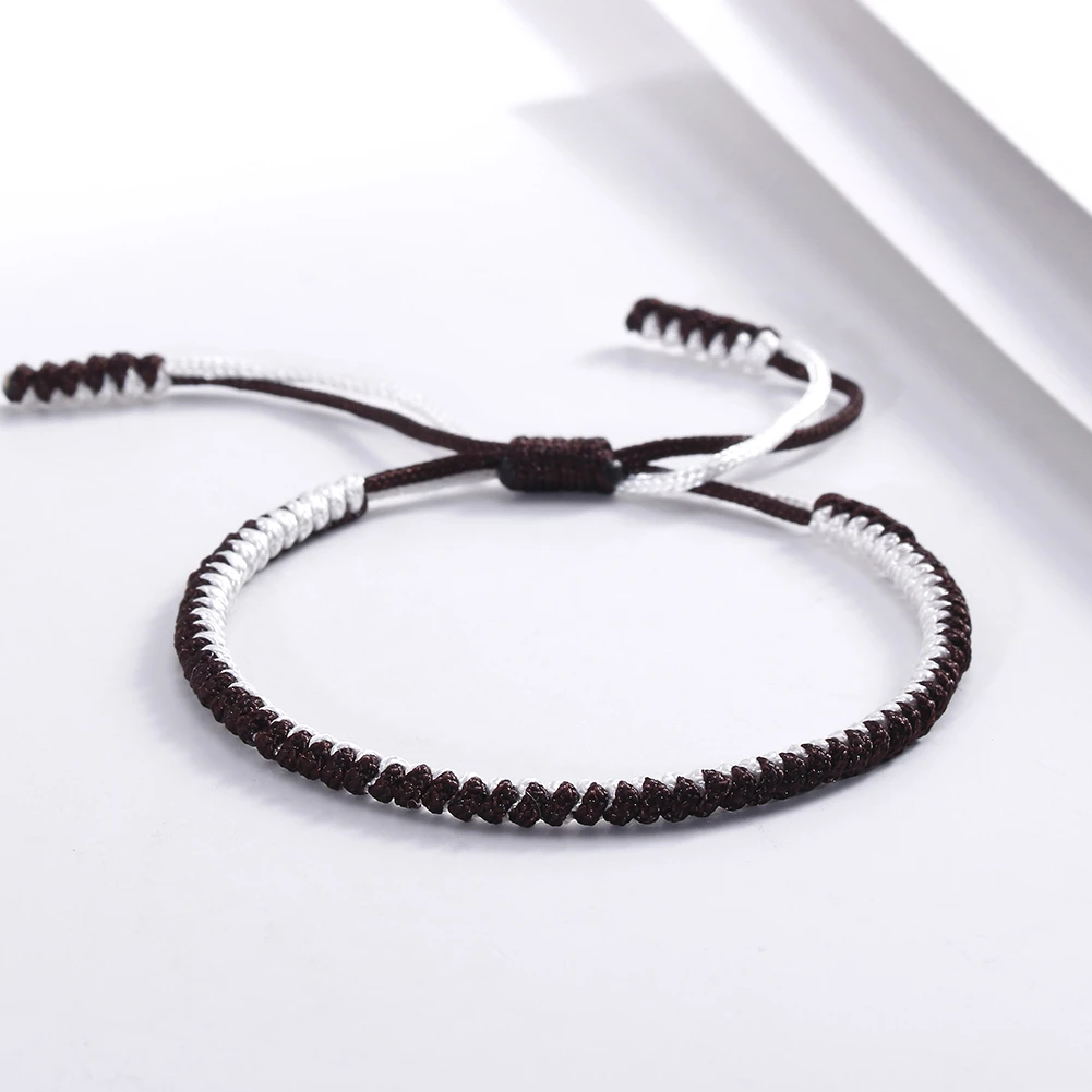 Charm Tibetan Buddhist Braided Bracelet Women Men Black Coffee White Thread Hand - $16.83