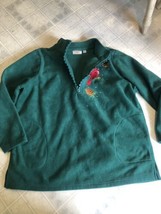 Quacker Factory Rhinestone  Zip Christmas Green Fleece Jacket Cardinal ~... - $35.17