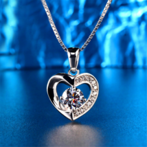 2Ct Round Cut CZ Diamond Pendant Heart Shape 14k White Gold Finish 18&#39;&#39; Chain - £97.68 GBP