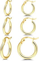 14K Gold Plated Hoop Earrings 4 Pairs Sterling Silver Post Small Hoops Gold Hoop - $30.46