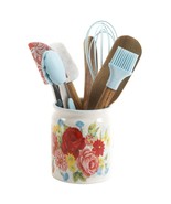 Pioneer Woman Sweet Rose Mini Crock Utensils 8pc Ceramic Silicone Wood G... - $43.91 CAD