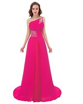 Kivary Long A Line Beaded One Shoulder Formal Corset Prom Evening Dresses Fuchsi - £75.16 GBP