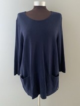 Chico&#39;s Blue Size 3 Pocket Detail Pullover 3/4 Slv Sweater Cashmere Blend XL NWT - £26.86 GBP