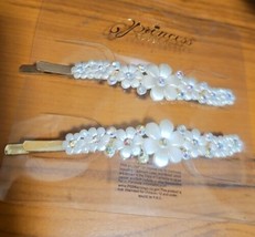 Princess Accessories Hair Clips Pearl Like With Flowers Off White - $5.93