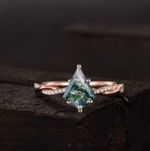 Natural Moss Agate Kite Shape Engagement Ring, 14K Rose Gold Plated For Her, Him - £47.33 GBP