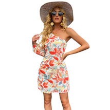 One Shoulder Women Beach Floral Tshirt Sundress Casual Pockets Boho Tank... - £33.82 GBP