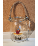 NWT RAE DUNN BEACH GLASS HANGING ROPE JAR/Candle Luminary &quot;PLAY&quot; 5&quot; - £13.98 GBP