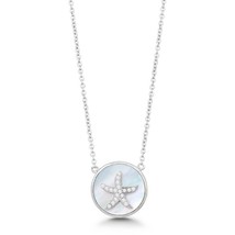 Sterling Silver Round MOP with Center CZ Starfish Necklace - £48.04 GBP