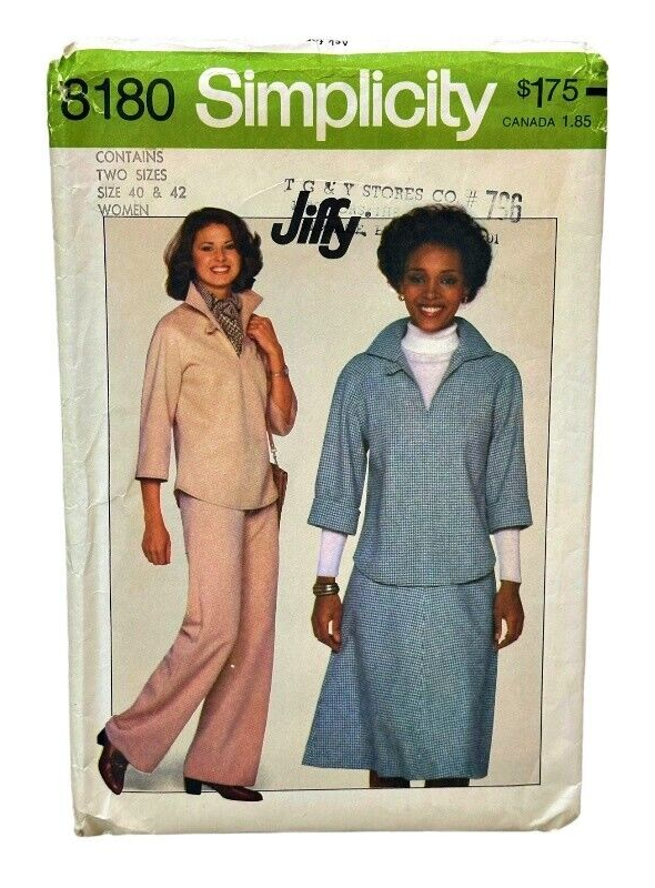 1970s Jiffy Simplicity Pattern 8180 Pullover Top Pants Skirt Sizes 40 42 - UNCUT - £3.90 GBP