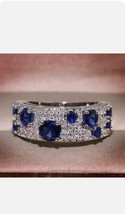 3Ct Simulated Round Blue Sapphire Eternity Wedding Ring 14K White Gold Plated - $183.63