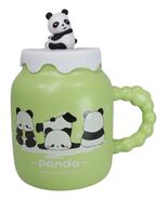 Acrobatic Green Panda Bears Green Mug With Anime Panda Figurine Handle Lid - €16,32 EUR