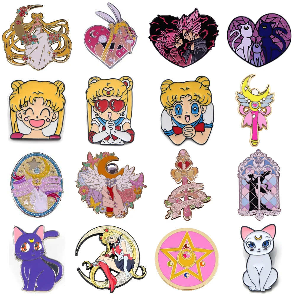 Japanese Anime Pin Magic Girl Enamel Pins Cute Women&#39;s Brooch Badges Brooches - £6.66 GBP+