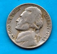 1942 Jefferson Nickel - Circulated - Moderate Wear (wartime nickel no si... - $7.99