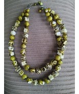 Vintage Graduated Khaki Green Popcorn Beaded Celluloid Necklace  - $24.05 CAD