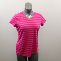 Champion Pink Striped Athletic Top Women&#39;s Large V Neck Short Sleeve Pol... - £7.11 GBP