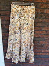 Floral High Waist Maxi Skirt Small Side Zip Mock Tie Ruffle Bottom Full ... - $9.50