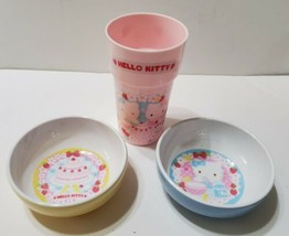 Hello Kitty Bowls and Cup 2 Melamine Bowls Plastic Cup Sanrio 2008 - £16.06 GBP