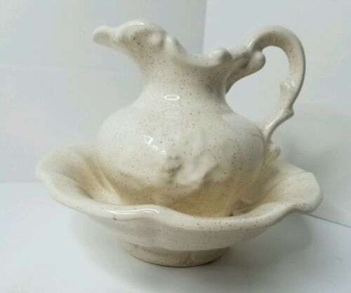 McCoy USA Pottery Pitcher Wash Basin Bowl Beige Brown Speckled EUC Small  - $26.99