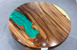 Round Green Epoxy Resin Coffee Table Top, Modern Epoxy Walnut Table Home Decors - £274.92 GBP+