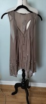 Apt. 9 Women&#39;s Tunic  Size L Mocha Silky Feel Asym Hem Top Sequence - £9.77 GBP