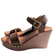 Mia Toree Warm Brown Stappy Buckle Closure High Heel Wedge Sandals Size ... - £21.36 GBP