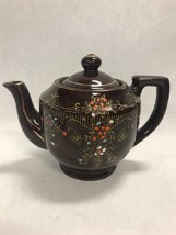 Vintage brown high glaze Moriage Japan tea pot lid 7 by 6 inch oriental asian - £31.13 GBP