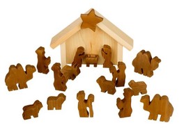 Christmas Nativity Scene Wooden Manger With Holy Family &amp; Animals Creche Usa - £58.75 GBP