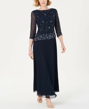 J Kara Beaded-Overlay Gown Navy Blue Size 8 $259 - £111.34 GBP