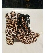 Miu Miu Nevermind Leopard Cheetah Print Real Fur Boots Booties Lace Up 36.5 - $1,261.04 CAD
