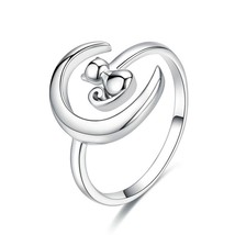 Authentic 925 Sterling Silver Moon Cat Open Size Adjustable Finger Rings for Wom - £17.00 GBP