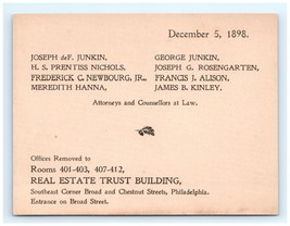 1898 Business Card Attorneys Joseph def Junkin, Rosengarten, Alison, Kinley - £24.92 GBP