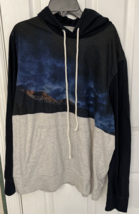 American Eagle Mens Long Sleeve Lt Weight Hoodie Sz Large Grey Blue W Mountains - £18.62 GBP