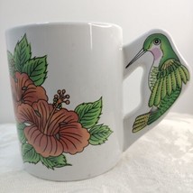 Hummingbird Handle Coffee Mug Tropical Hibiscus Flower 3&quot;3/4x3&quot;1/4 New - £14.69 GBP