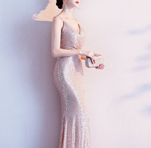 Gold Sequin Maxi Dress Gown Women Plus Size High Slit Sequin Maxi Dress image 6