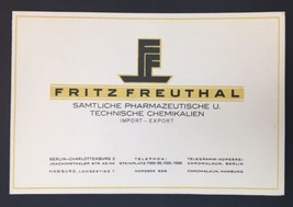 Fritz Freuthal Pharmaceutical &amp; Industrial Chemicals Advertisement Card ... - £11.96 GBP