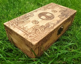 Handmade engraved wooden jewellery box Viking Vegvisir Norse Pagan Tree of Life - £30.13 GBP