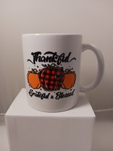 White Coffee Mug UV DTF Sticker Applied, 11oz, Thankful Grateful &amp; Blessed - £9.60 GBP