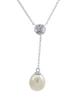 White Cultured Simulated Pearl Pendant Necklace White Gold Over Sterling... - £30.29 GBP