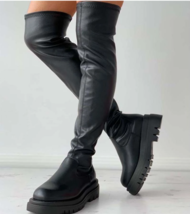 Women&#39;s Long Boots Over The Knee New Female Autumn Winter SoliLow Heels Boot Foo - £57.48 GBP