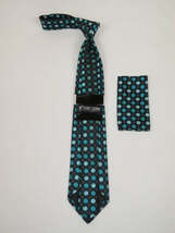 Men's Stacy Adams Necktie and Hankie Set Fancy Design Silky Look SAT34 Teal image 2