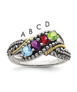Silver Antiqued w/14k 4-stone w/Diamond Mother&#39;s Ring Semi-Mount QMR40/4 - $2,223.23 MXN