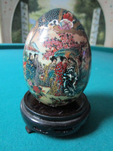 Large Ceramic Hand Painted Chinese Egg On Base 4 1/2 X 3&quot; Orig - £58.84 GBP