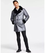 International Concepts Men's Faux-Fur-Trim Faux-Leather Coat Antique Tin... - $43.31