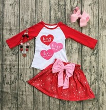 NEW Boutique Valentin&#39;s Day Girls Heart Shirt &amp; Skirt Outfit Set - $3.99+