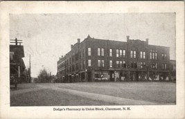 Claremont New Hampshire Dodge&#39;s Pharmacy in Union Block 1922 Postcard V20 - £13.54 GBP