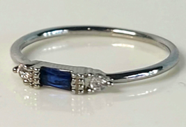 Faux Blue Sapphire &amp; CZ Silver Tone Stackable Ring sz 5.75 - £2.19 GBP