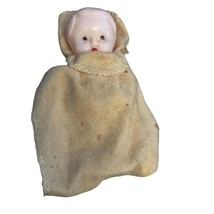 Vintage Celluloid Plastic Baby in Blanket Made in Hong Kong 3.5&quot; - £11.42 GBP