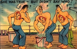 She Was True But Didn&#39;t Say Who 1943 Comic Postcard Sailors on Deck Confused BKC - £2.33 GBP