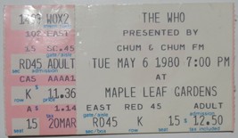 THE WHO 1980 Maple Leaf Gardens Toronto CHUM FM Ticket Stub Vintage NM Townsend - £15.80 GBP