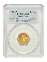 1843-O $2.50 PCGS MS63 (Small Date) - £6,807.68 GBP